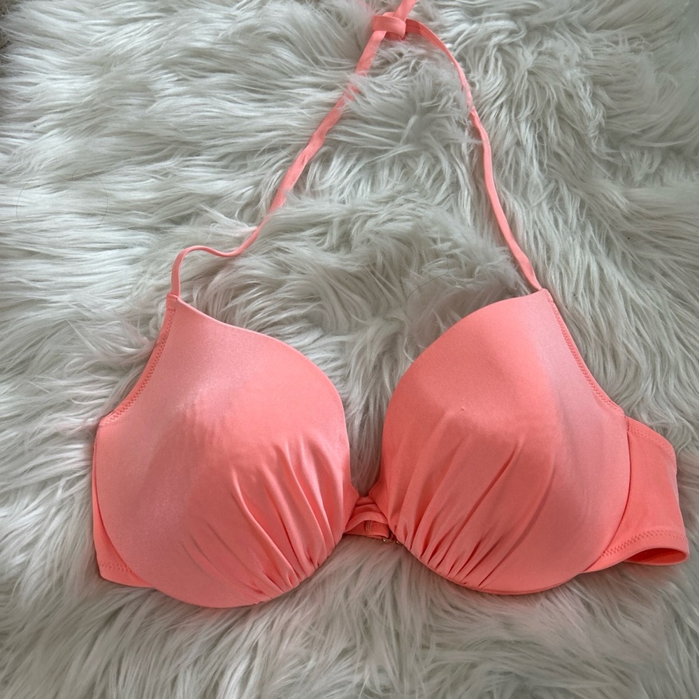 H&M Coral Pink Padded Push-Up Bikini with Halter Strap Sz 36E